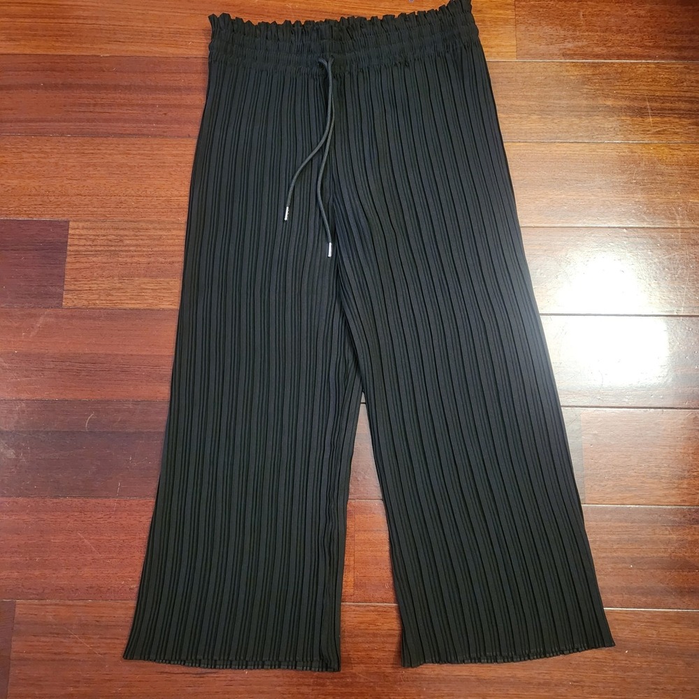 Rachel Zoe Black Pleated Wide Leg Pants Drawstring Paperbag Waist Culottes Med